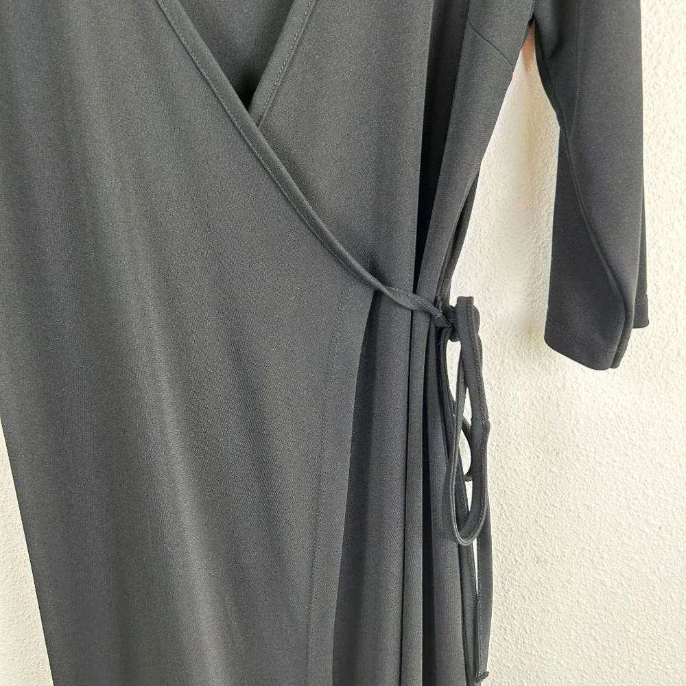 Express  Wrap Dress Womens  Size 11 12 Black Knee Length 3/4 Sleeve Classic - Picture 2 of 8